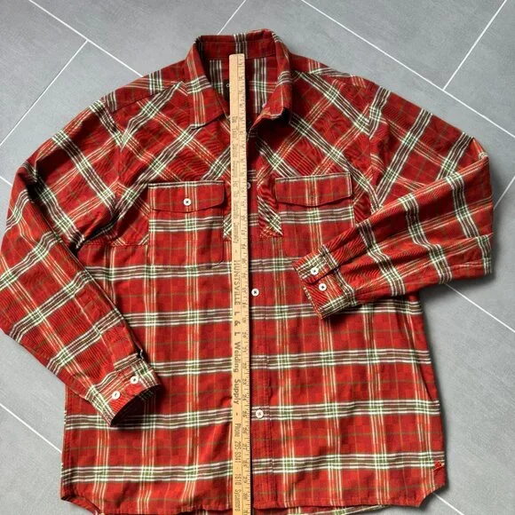 Orvis Heavyweight Orange Green Plaid Field Flannel Button Down Shirt Large - Picture 7 of 10